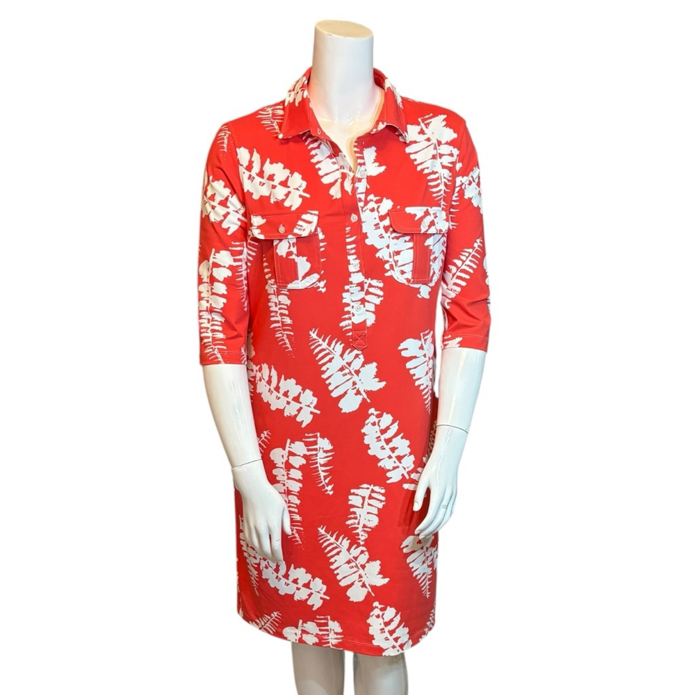 Persifor Coral Tropical Shirt Dress Palm Leaf Print Resort, XL